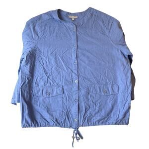 Woman Within Women Button Up Shirt Size 1X (22/24) Blue Linen Rayon Long Sleeves